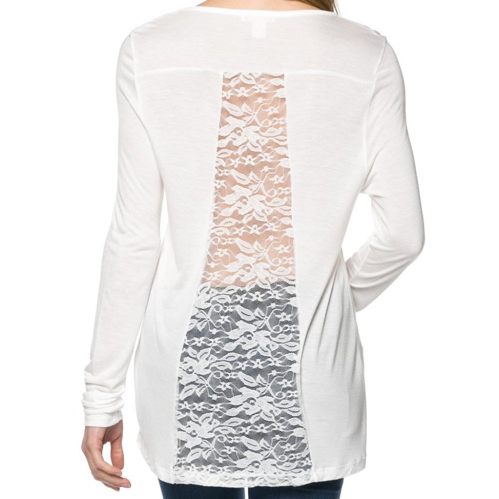 White Lace-Back V-Neck Tee - Women